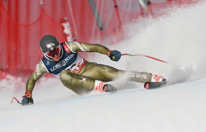 Ryan Cochran-Siegle je bil najhitrejši tudi na drugem treningu pred torkovim smukom. FOTO: Jonathan Nackstrand/AFP