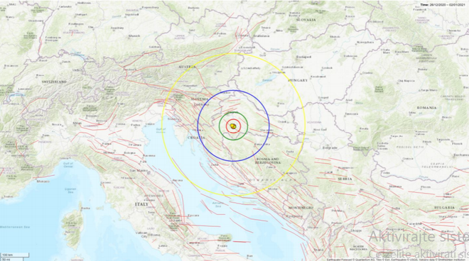Potresne prelomnice v regiji in lokacija potresa. FOTO: Quantectum