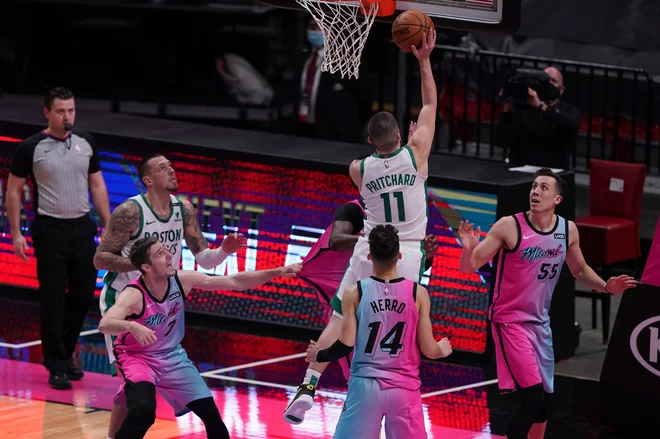 Payton Pritchard je zadel vsega dve desetinki pred koncem tekme za zmago Bostona. FOTO: Jasen Vinlove/Usa Today Sports