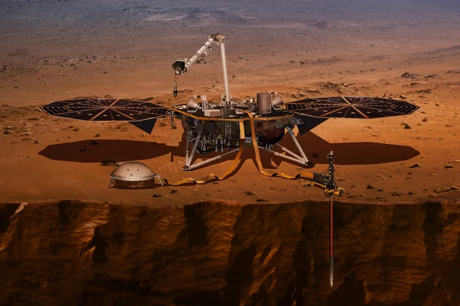 Ilustracija pristajalnika Insight FOTO: NASA/JPL-Caltech