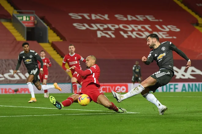 Bruno Fernandes je imel lepo priložnost za zmago Manchester Uniteda. FOTO: Michael Regan/AFP