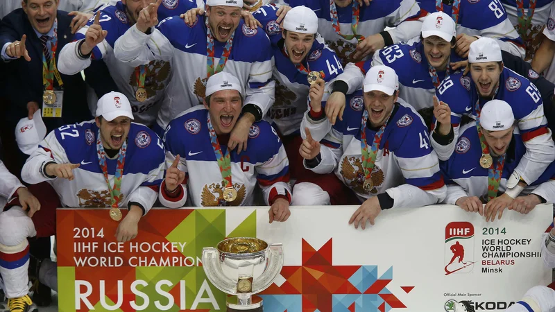 Fotografija: Minsk je nazadnje gostil svetovno prvenstvo leta 2014, ko so se naslova prvakov veselili ruski hokejisti. FOTO: Aleksandr Demjančuk/Reuters