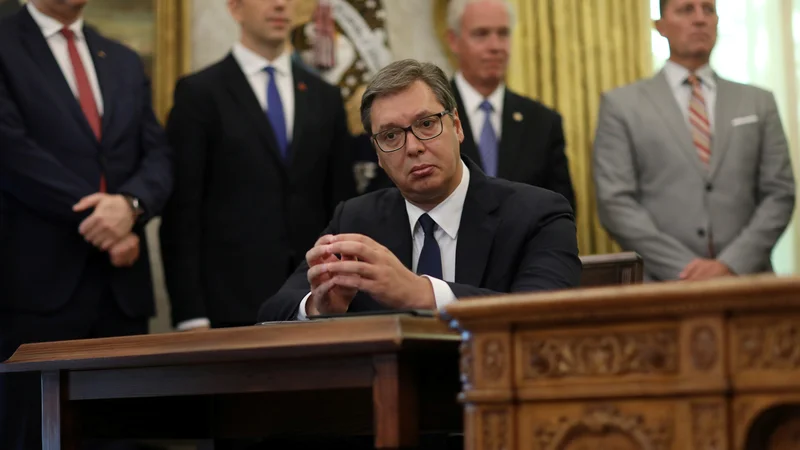 Fotografija: Srbski predsednik Aleksandar Vučić med obiskom v Beli hiši septembra lani FOTO: Leah Millis/Reuters