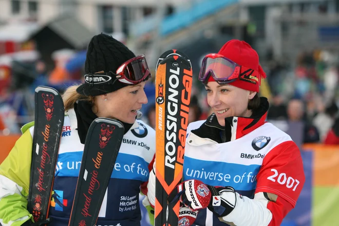 Mateja Svet se je takole pred leti v Kranjski Gori srečala z Urško Hrovat. FOTO: Igor Mali/Slovenske novice