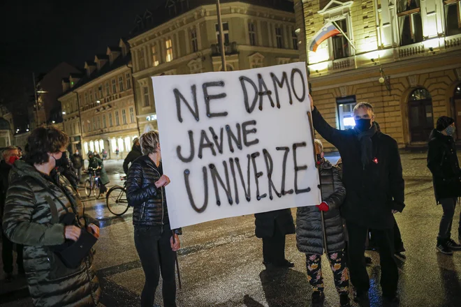 Protestniki so zaskrbljeni, ker vlada ni dala soglasja k objavi razpisa za vpis v prihodnje študijsko leto. FOTO: Jože Suhadolnik/Delo