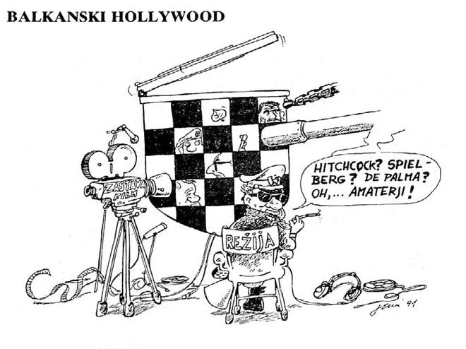 Karikatura Franca Jurija, objavljena v Delu, 28. januarja 1991