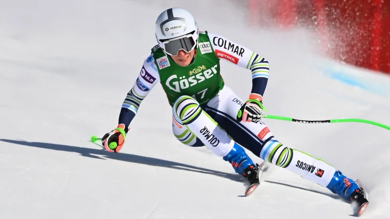 Fotografija: Ilka Štuhec je želela superveleslalomski del tekme izkoristiti za preizkus proge Olympia delle Tofane. FOTO: Joe Klamar/AFP