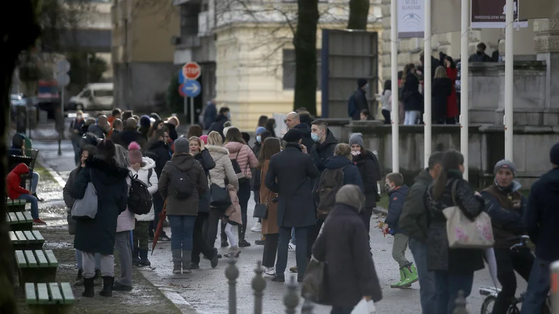 Fotografija: Gneča za vstop v Narodni muzej v Ljubljani. FOTO: Blaž Samec/Delo
