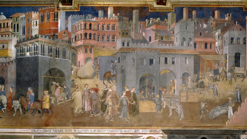 Fotografija: Ambrogio Lorenzetti: Alegorija dobre in slabe vlade. FOTO: Wikipedia/Google Art Project