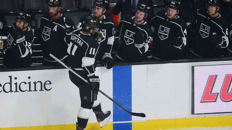 Fotografija: Anže Kopitar je bil strelec prvega gola in podajalec pri zadnjem golu Kraljev. FOTO: Gary A. Vasquez/Usa Today Sports