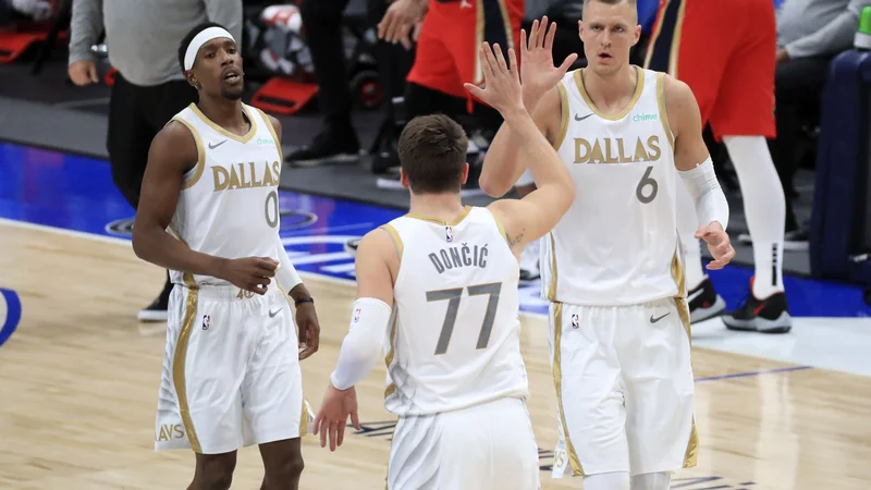Fotografija: Luka Dončić in Kristaps Porzingis sta odigrala sanjsko tekmo. FOTO: Kevin Jairaj/USA Today Sports