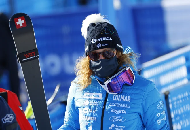 Ilka Štuhec je razočaranje skrivala za zaščitno masko. FOTO: Leonhard Föger/Reuters