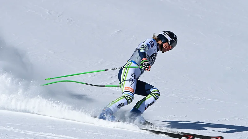 Fotografija: Nasmeh Ilke Štuhec v cilju smuka v Cortini d'Ampezzo je bil bolj kisel. FOTO: Andreas Solaro/AFP