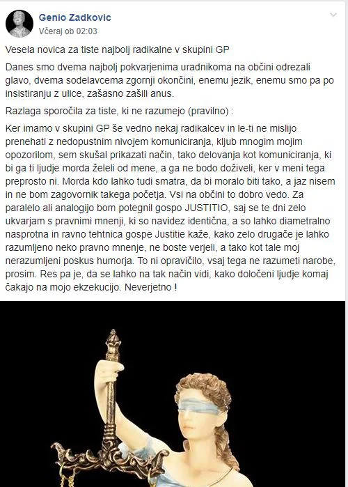 Sporni zapis. FOTO: Facebook