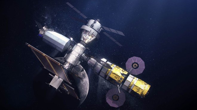 Gateway bo krožil v Lunini orbiti in je ob SLS in Orionu pomemben element programa Arthemis. FOTO: Nasa