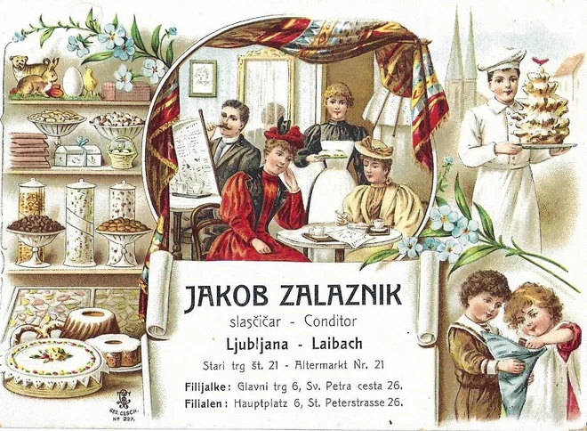 Reklama na računu slaščičarja Jakoba Zalaznika iz leta 1910