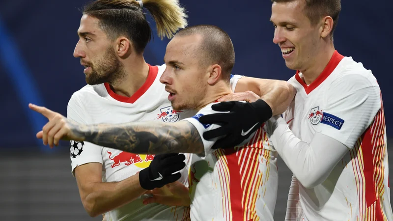 Fotografija: Tudi Leipzigovi aduti Kevin Kampl, Angelino in Dani Olmo še niso rekli zadnje besede v ligi prvakov. FOTO: Annegret Hilse/Reuters