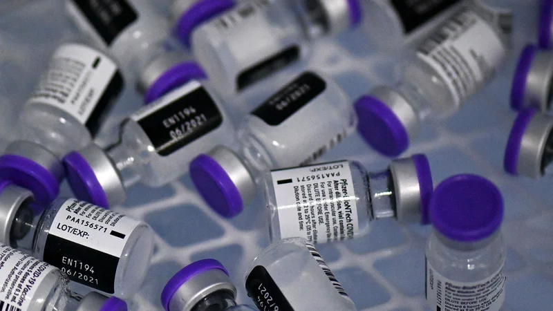 Fotografija: Pfizer in BioNTech sta sicer v petek sporočila, da njuno cepivo dva tedna ostane stabilno tudi pri temperaturi med minus 25 in minus 15 stopinj Celzija. FOTO: Luis Robayo/AFP