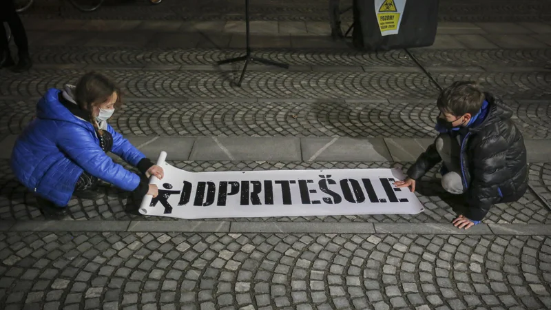 Fotografija: Že pred bojktom pouka na daljavo in protesti dijakov, ki so zahtevali odprtje šol, so bili po državi protesti za odprtje šol. FOTO: Jože Suhadolnik/Delo