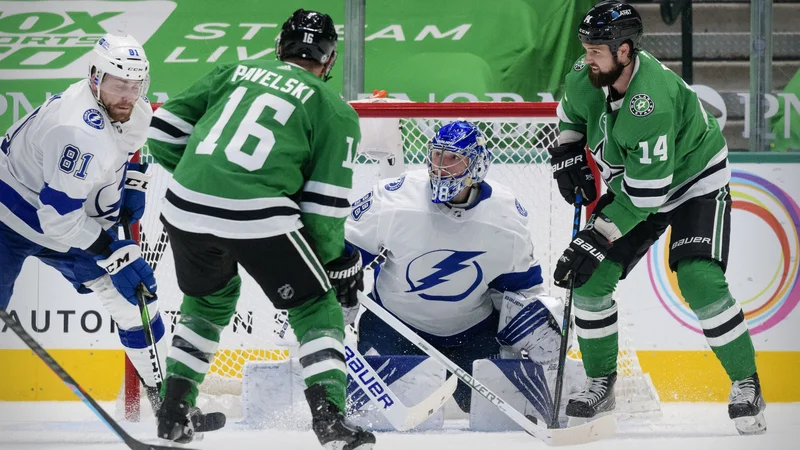 Fotografija: Andrej Vasilevskij je ustavil vseh 28 strelov in imel zelo pomembno vlogo pri novi zmagi aktualnih prvakov. FOTO: Jerome Miron/Usa Today Sports