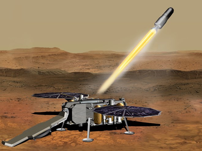 Ilustracija rakete, ki si jo želijo, da čez nekaj let poleti z Marsa. FOTO: Nasa