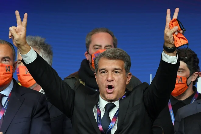 Barcelonin predsednik Joan Laporta večkrat izpostavi prav Lionela Messija. FOTO: Lluis Gene/AFP