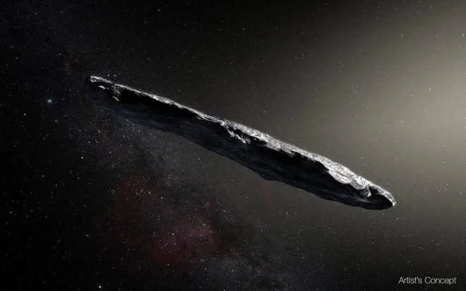 Umetniška upodobitev vesoljskega telesa 'Oumuamua. FOTO: ESO/M. Kornmesser