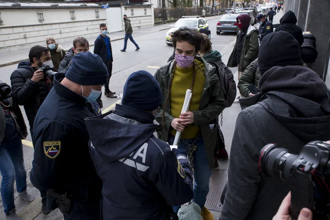 Policija bo proti aktivistom domnevno uvedla postopke. FOTO: Nejc Trampuž