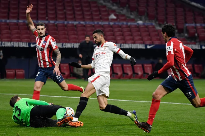 Jan Oblak bo želel zakleniti vrata Andaluzijcem. Foto Pierre-Philippe Marcou/AFP