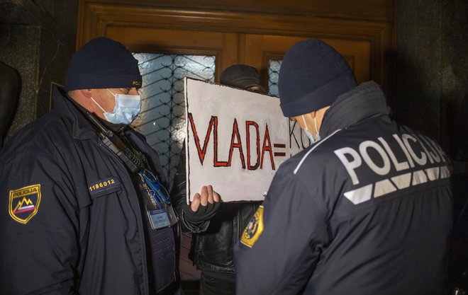 Po oceni mednarodne nevladne organizacije so protestnike doletele globe zaradi protivladnih plakatov: FOTO: Jože Suhadolnik/Delo