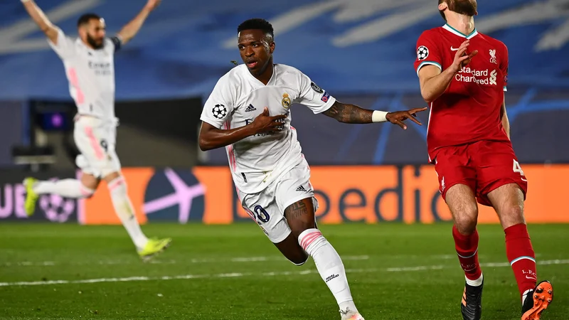 Fotografija: Vinicius Junior je dvakrat kaznoval obrambo Liverpoola. FOTO: Gabriel Bouys/AFP