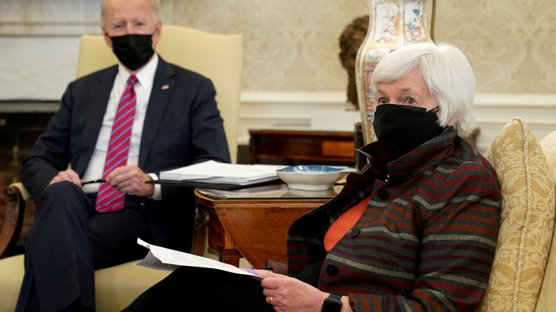 Fotografija: Analitiki od paketov fiskalnih spodbud, ki jih zagovarjata ameriški predsednik Joe Biden in finančna ministrica Janet Yellen, pričakujejo nov zagon potrošnje. FOTO: Kevin Lamarque/Reuters