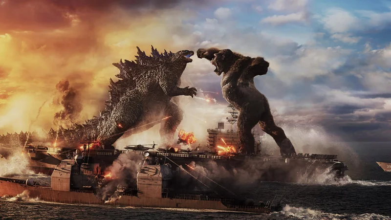 <em>Godzila proti Kongu</em> je film o vzletanju, padanju, rjovenju, razbijanju, udarjanju, podiranju ter rušenju orjaških bitij in predmetov.<br />
FOTO: Promocijsko gradivo