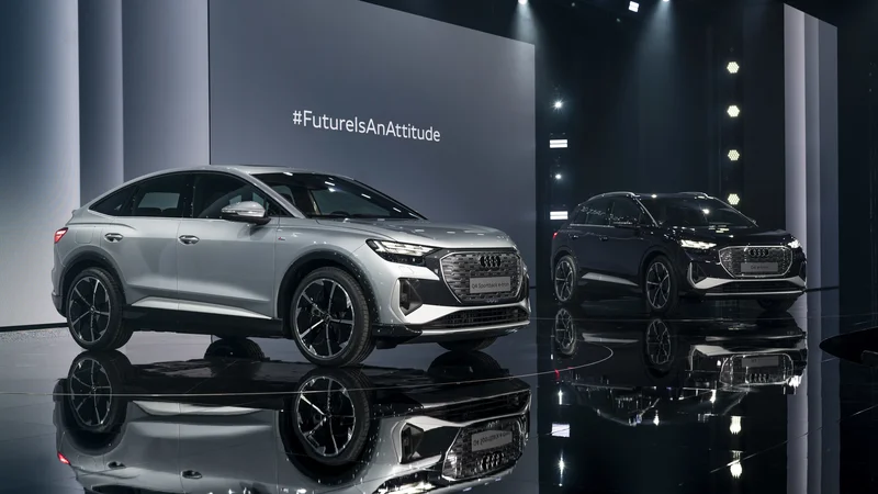 Fotografija: Nedavno razkritje Audijevega novega električnega modela Q4 e-tron v izvedbi sportback in kot SUV. FOTO: Audi