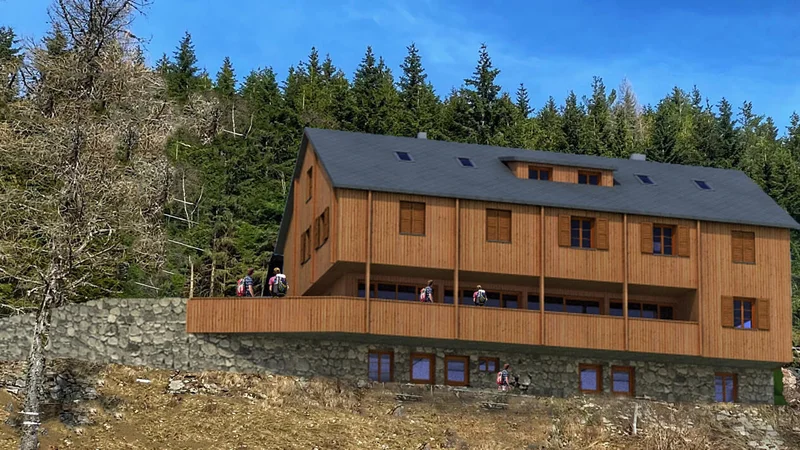 Fotografija: Nova Mozirska koča bo po dimenzijah podobna prejšnji, vizualno bo obdržala klasičen alpski slog. FOTO: Planinsko društvo Mozirje