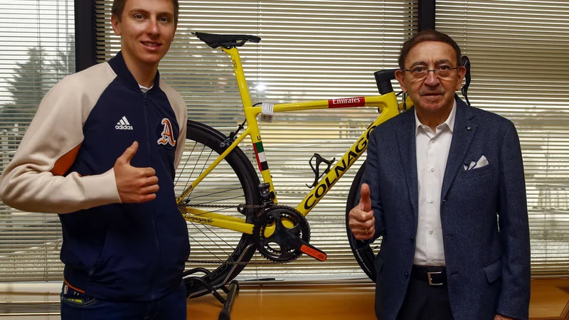 Fotografija: Tadej Pogačar in Ernesto Colnago. FOTO: Roberto Bettini