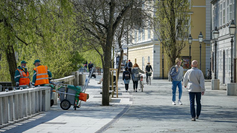 Fotografija: Ker bodo Hribarjevo nabrežje letos začeli prenavljati, bo sprehod po tem delu Ljubljane še lepši in prijetnejši. FOTO: Jože Suhadolnik/Delo