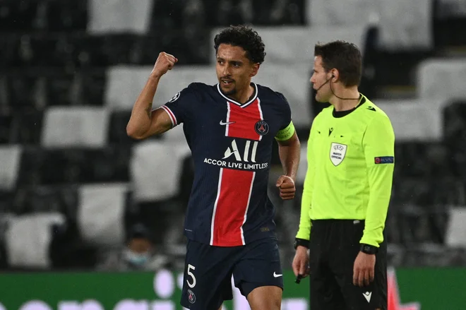Marquinhos je v prvem polčasu zabil lep gol za Parižane, toda to je bilo vse, kar so zmogli gostitelji. FOTO: Anne-christine Poujoulat/AFP