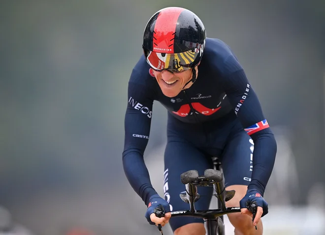Geraint Thomas je bil v Fribourgu veliki junak ob prihodu v cilj. FOTO: Fabrice Coffrini/AFP