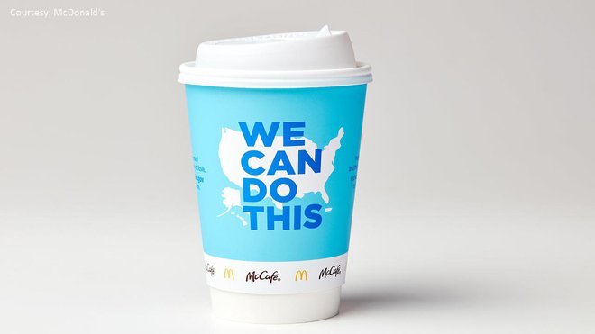 Pri McDonaldsu bodo na skodelice za kavo natiskali napis »We can do this« – mi to zmoremo. FOTO: Promocijsko gradivo