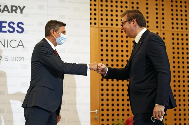 Aleksandar Vučić in Borut Pahor. FOTO: Matej Družnik/Delo