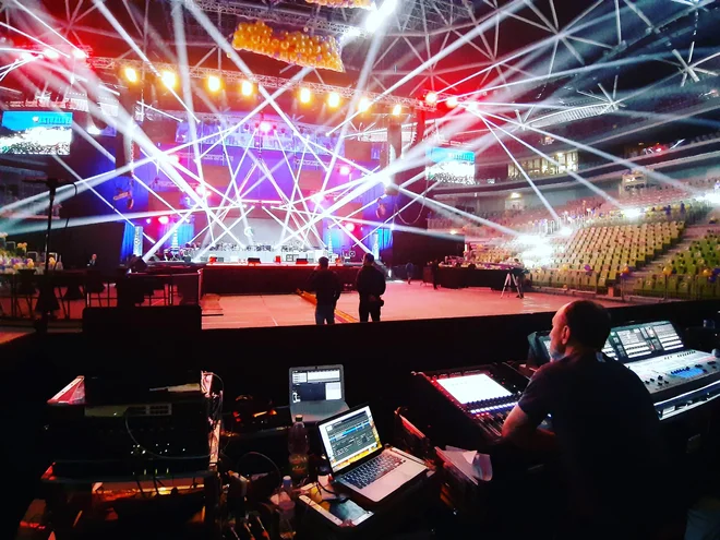 Dejan Žura je z ekipo ozvočil koncert tenorista Joséja Carrerasa 10. marca leta 2019 v ljubljanski dvorani Stožice. FOTO: Jure Matoz