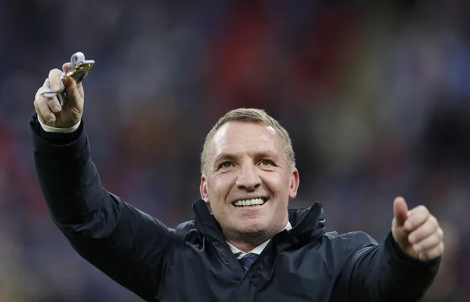 Nekdanji trener Liverpoola Brendan Rodgers se je v soboto veselil osvojitve pokala FA z Leicestrom. FOTO: Kirsty Wigglesworth/Reuters