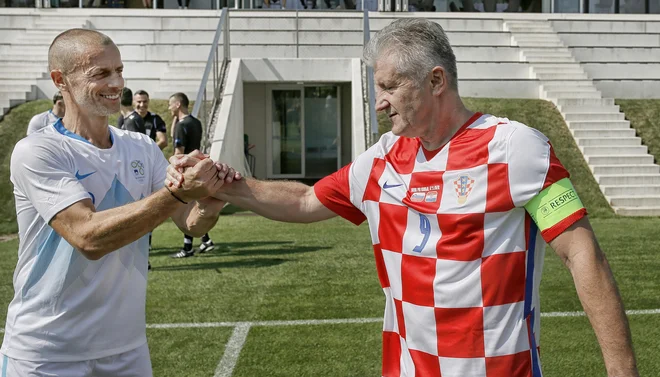 Aleksander Čeferin je prvi mož Uefe, Davor Šuker, eden junakov derbija s slovenskim nogometašem v glavni vlogi, pa vodi Hrvaško nogometno zvezo. FOTO: Blaž Samec/Delo