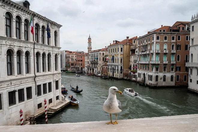 V Benetkah in drugih italijanskih mestih upajo, da se bodo čim prej vrnili tuji turisti. FOTO: Marco Bertorello/AFP