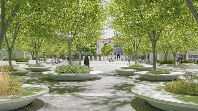 Na strehi nove garažne hiše na Muzejskem trgu nastaja park. Prikaz: Marasovič arhitekti