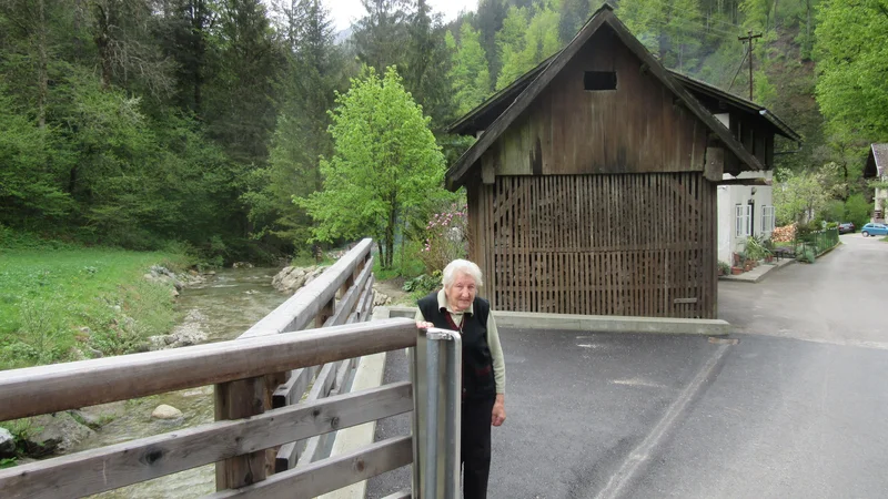 Fotografija: Vida Klemenšek na delu ceste, kjer je potekal obvoz. Z občino se že dve leti pregovarjajo o odškodnini in kupnini. FOTO: Špela Kuralt/Delo