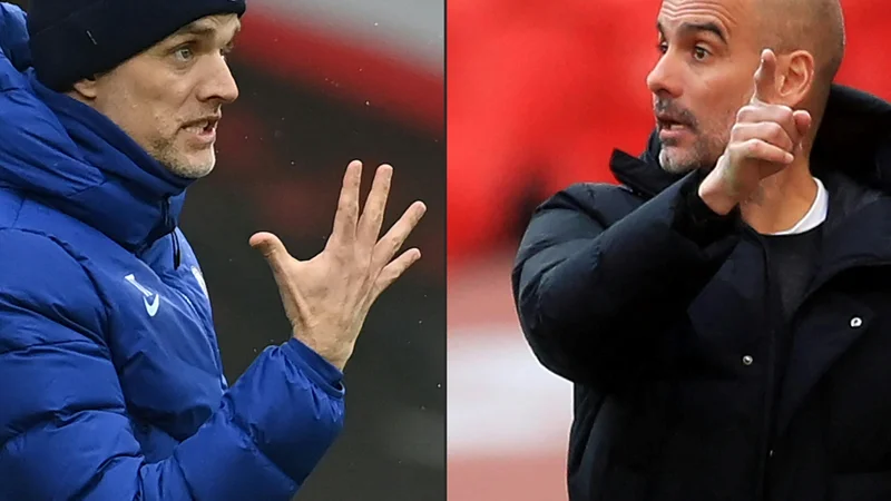 Fotografija: Thomas Tuchel in Pep Guardiola med dirigiranjem ob igrišču izgubita skoraj toliko kalorij kot njuni nogometaši. Foto Adam Davy/AFP