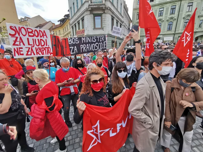 Med protestniki je bilo tudi več sindikalistov. FOTO: Jože Suhadolnik/Delo