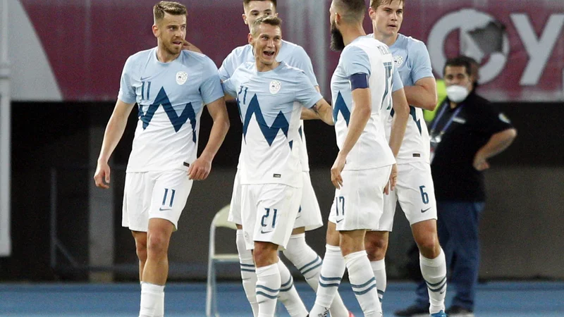 Fotografija: Slovenski nogometaši so se takole veselili neodločenega izida v Skopju, kako bo danes v Kopru? FOTO: Ognen Teofilovski/Reuters